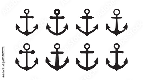 Classic nautical anchor silhouettes collection for maritime sailing and ocean themes