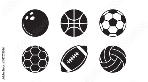 Sports balls silhouettes collection with football basketball volleyball and rugby icons