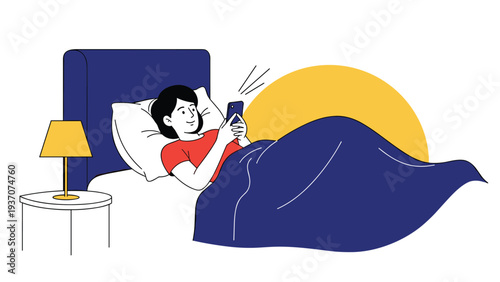 Young woman lying in bed at night using her smartphone screen highlighting late night internet usage and sleep hygiene concerns.