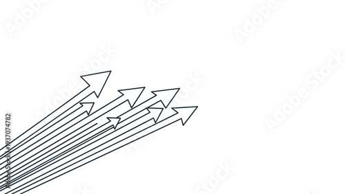 Abstract illustration of multiple black outlined arrows pointing diagonally upwards symbolizing progress growth and success.