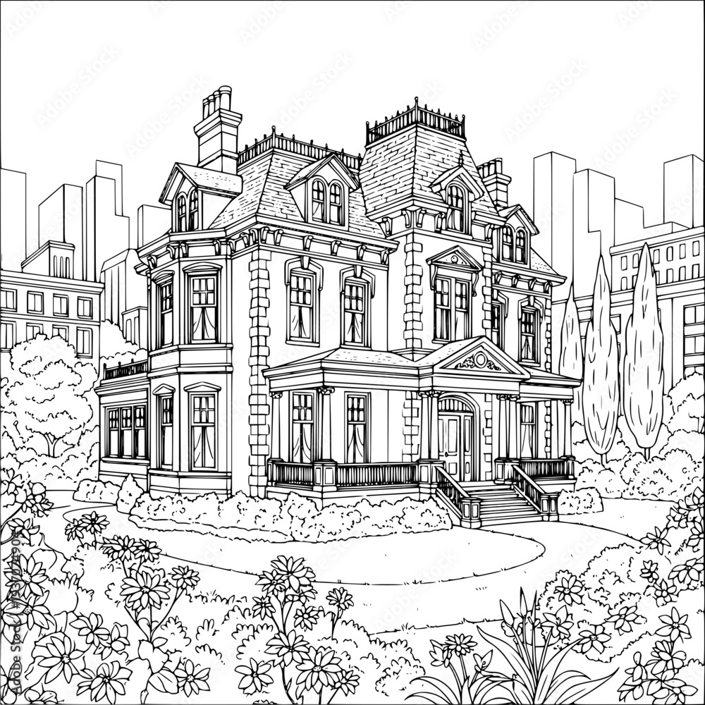 Obraz premium Vintage pencil drawing of a travel-inspired Paris landscape featuring a vector sketch of old town architecture with a historic church tower and cathedral street design