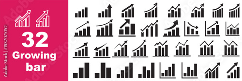 Set of Growing bar graph icon with arrow going up. Progress bar. Growing graph icon graph sign. Chart increase profit. Growth success arrow icon.