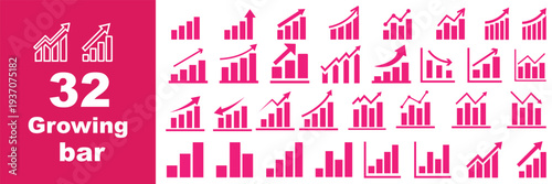Set of Growing bar graph icon with arrow going up. Progress bar. Growing graph icon graph sign. Chart increase profit. Growth success arrow icon.