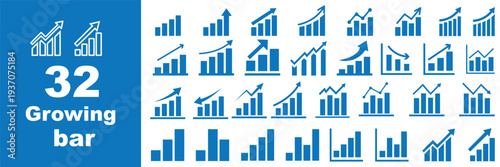 Set of Growing bar graph icon with arrow going up. Progress bar. Growing graph icon graph sign. Chart increase profit. Growth success arrow icon.