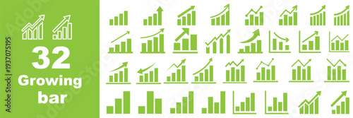 Set of Growing bar graph icon with arrow going up. Progress bar. Growing graph icon graph sign. Chart increase profit. Growth success arrow icon.