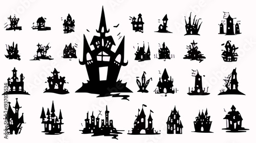 set of silhouettes of church vector