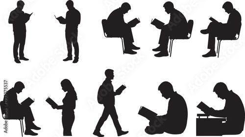People Reading Books Silhouette for World Literacy Day Campaign