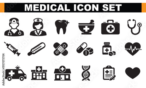 A comprehensive set of medical icons for healthcare and wellness professionals
