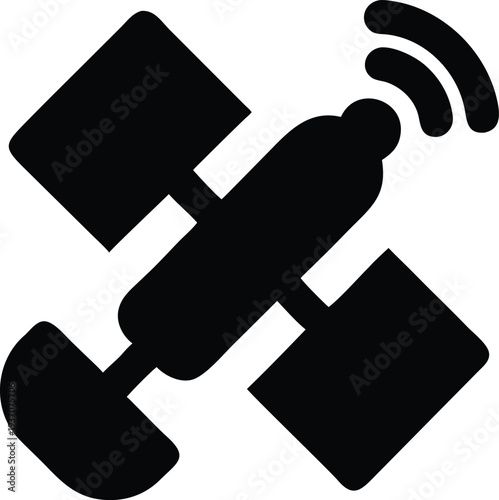 Icon of a satellite broadcasting signals, representing communication and space technology.