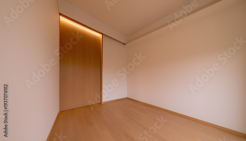 Modern empty room with wooden floor and sliding door