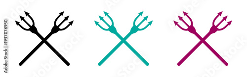 Mythological crossed trident symbols icon set