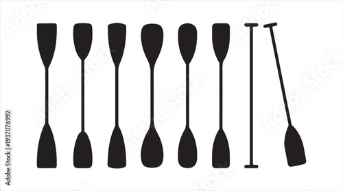 Rowing oar and paddle silhouettes collection for kayaking canoeing and water sports