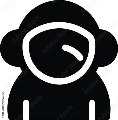 Stylized black and white icon of a cosmonaut in a helmet, representing space exploration.