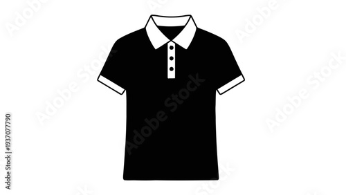 Vector illustration of black polo shirt with white collar and cuffs on a transparent background