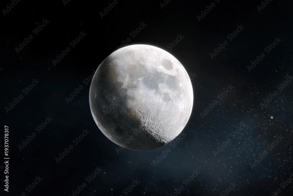 Fototapeta premium Moon crescent illuminated with starry background in space