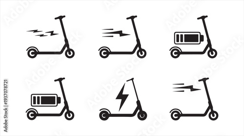 Minimal e scooter icons set for eco transportation charging and micromobility design