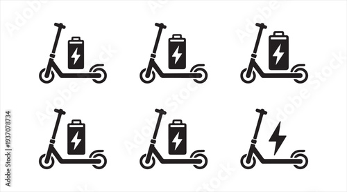 Electric scooter icon collection with battery powered urban mobility vehicle silhouettes