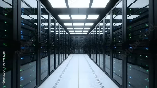 Data Center Server Room Corridor with Lights 2.
