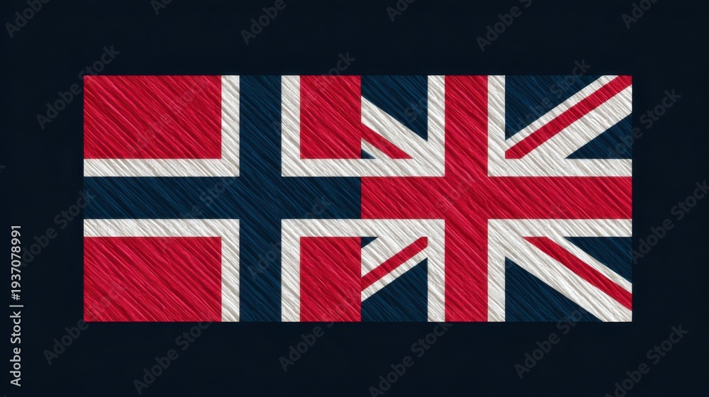 Fototapeta premium Norwegian and British flags displayed together in a creative design against a dark background