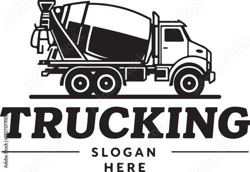 Black and white vector illustration of cement truck