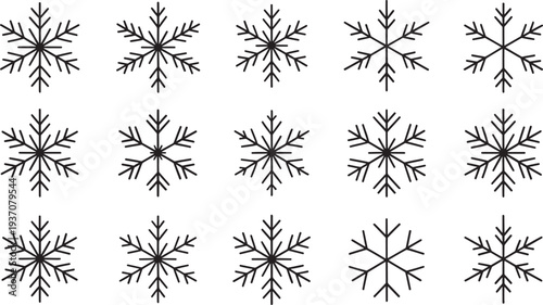 Black snowflakes on white background symbols