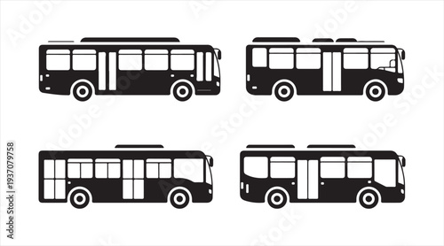 Minimal passenger bus silhouette icons isolated for urban transportation and travel design