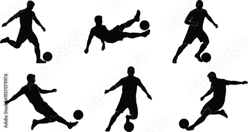 American football players silhouette vector collection, set of running back and offensive lineman action poses isolated on white background, sports.