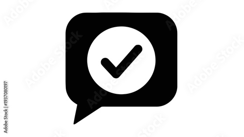 Vector illustration of black speech bubble icon with a checkmark on a on a transparent background
