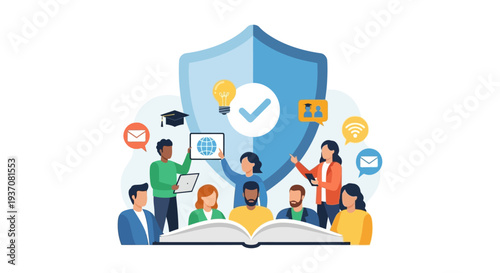 Secure Digital Education and Protected Knowledge Sharing. Team collaboration, verified learning, and idea protection under a safety shield.