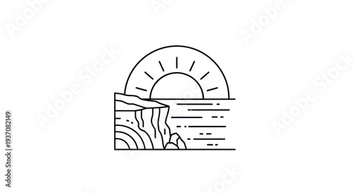 Sunset over ocean cliff graphic