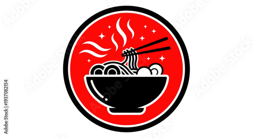 Noodle bowl illustration in a circular design