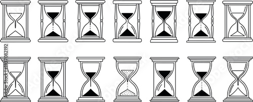 Hourglass Sand Timer Line Icon Set with Time Countdown Symbols for Deadline, Time Management, Patience, Waiting, and Productivity Concepts