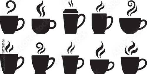 Black Coffee Cup with Steam in Various Styles