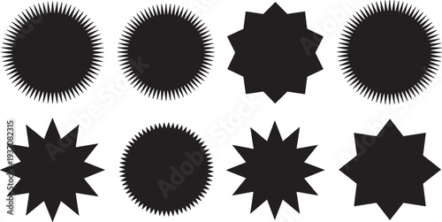Black starburst shapes on white background
