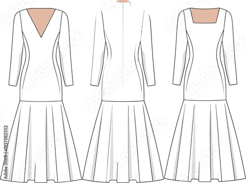 Three White Dresses with Different Back and Tan Colored Panels on the Back Fashion Clothing