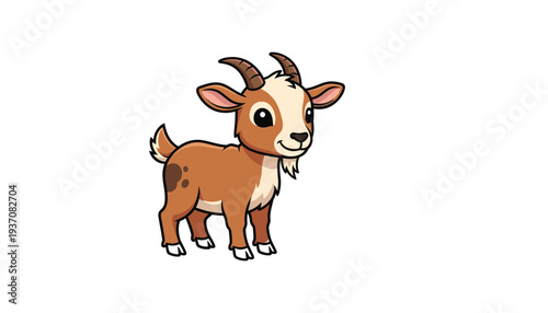 Cute Cartoon Goat Character Illustration Featuring a Friendly Brown and White Billy Goat with Small Horns for Childrens Farm Education Nursery Decor and Playful Animal Themed Designs