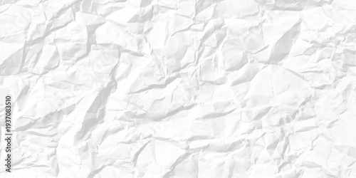 Texture Old Crumpled White Paper. 3D Realistic Grunge Crushed Paper Effect. Abstract Graphic Pattern Crump Unfold Old Page. Vector illustration Horizontal Crumpled Template Texture 