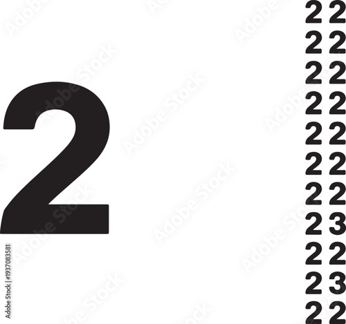 Black number 2 vector with a list of numbers on the right