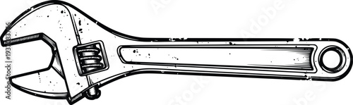 Vintage Adjustable Wrench Tool Engraving Style – Mechanical Repair Hand Tool Vector
