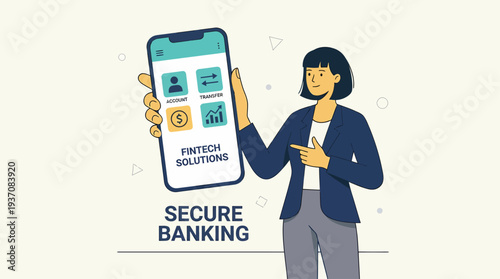 Woman demonstrates a secure mobile banking application, highlighting innovative fintech solutions for digital financial management