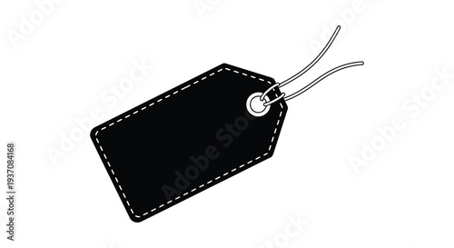 A simple black tag with dashed border and string isolated on a white background high quality