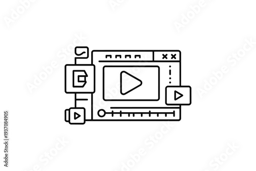 Line art illustration of a mobile video player interface with controls