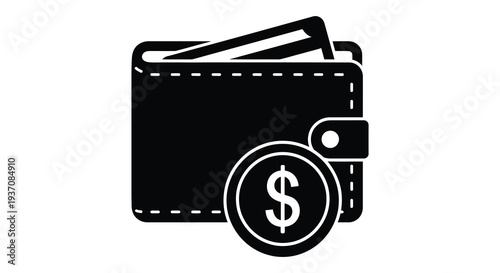 A black silhouette of a wallet with a visible dollar sign on a coin protruding