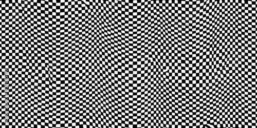 Wavy black and white checkered pattern creating an optical illusion