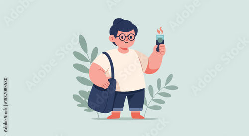 A person holding a small device with a flame, with plants in the background