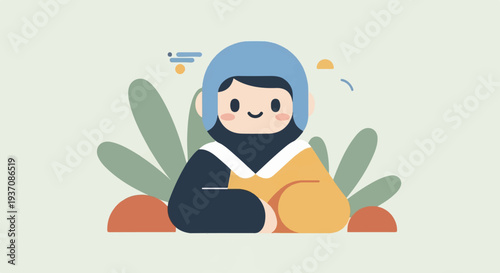 A cartoonish, friendly figure wearing a blue helmet and a yellow jacket