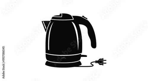 A black silhouette of an electric kettle with a power cord and plug is displayed