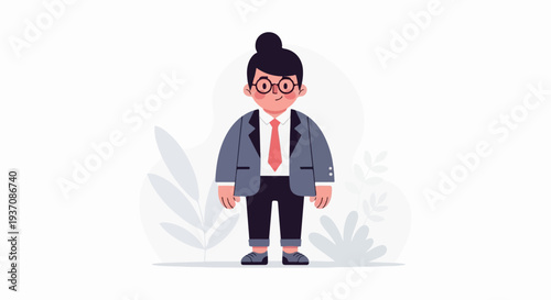 A cartoon person in a suit with glasses and a red tie, standing against a white background