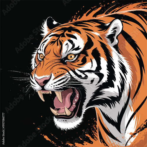 roaring tiger head illustration fierce animal art