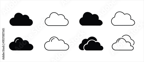 Minimal Weather Cloud Icon Solid Outline Vector Collection